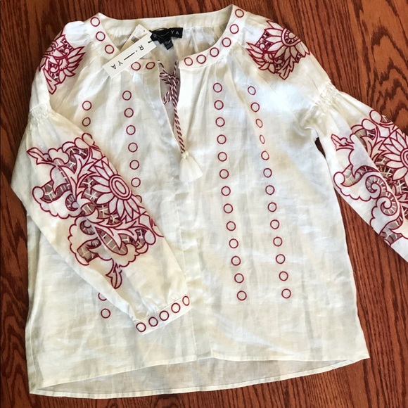Anthropology Embroidered Beautiful Linen Blouse XS - Picture 1 of 8